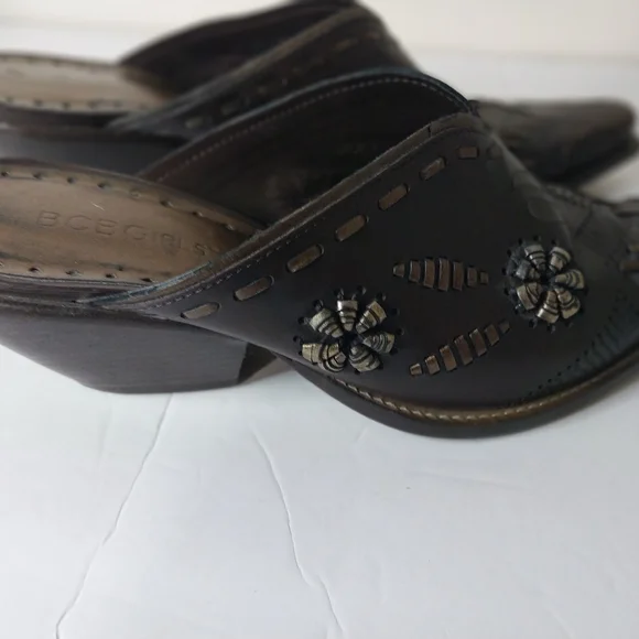 BCBGirls Dark Brown Embellished Mules Leather Western - Picture 4 of 11